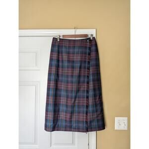 L.L. Bean Wool Tartan Plaid Wrap Skirt 12 Petite Vintage Equestrian Academia